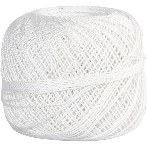 Mercerized Cotton Yarn, L: 125 M, White, 20G, 1 Ball