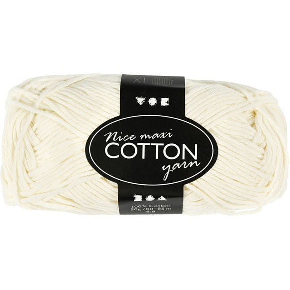 Cotton Yarn, L: 80-85 M, Maxi, Cream, 50 G, 1 Ball