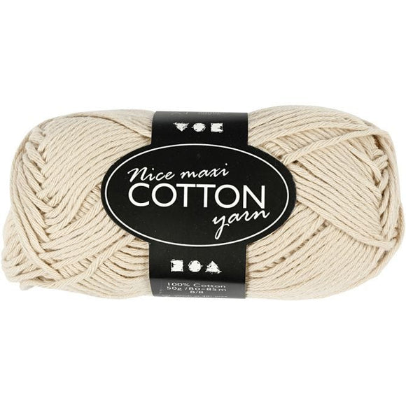 Cotton Yarn, L: 80-85 M, Maxi, Beige, 50 G, 1 Ball