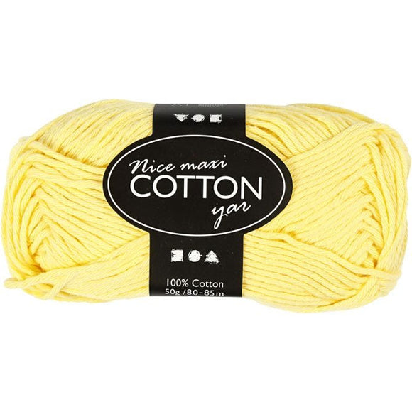 Cotton Yarn, L: 80-85 M, Maxi, Yellow, 50 G, 1 Ball