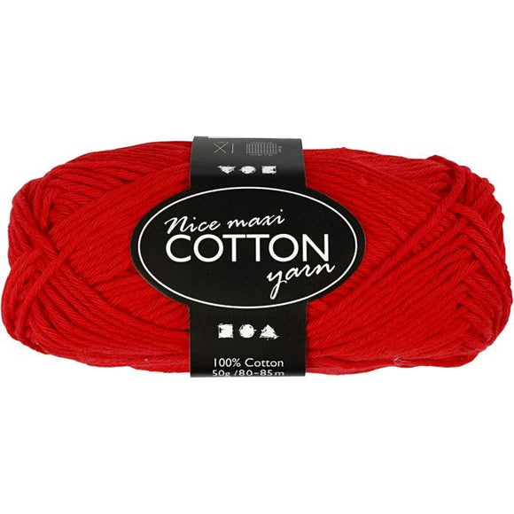 Cotton Yarn, L: 80-85 M, Maxi, Red, 50 G, 1 Ball
