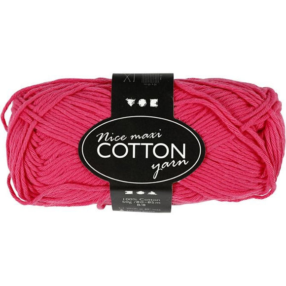Cotton Yarn, L: 80-85 M, Maxi, Pink, 50 G, 1 Ball