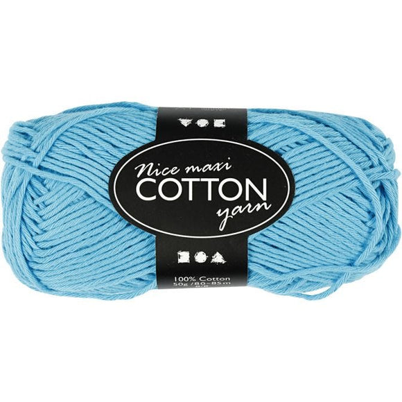 Cotton Yarn, L: 80-85 M, Maxi, Turquoise, 50 G, 1 Ball