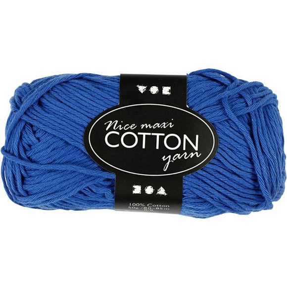 Cotton Yarn, L: 80-85 M, Maxi, Cobalt Blue, 50 G, 1 Ball
