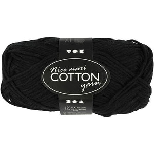 Cotton Yarn, L: 80-85 M, Maxi, Black, 50 G, 1 Ball