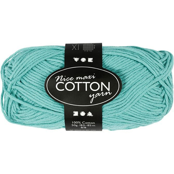 Cotton Yarn, L: 80-85 M, Maxi, Green, 50 G, 1 Ball