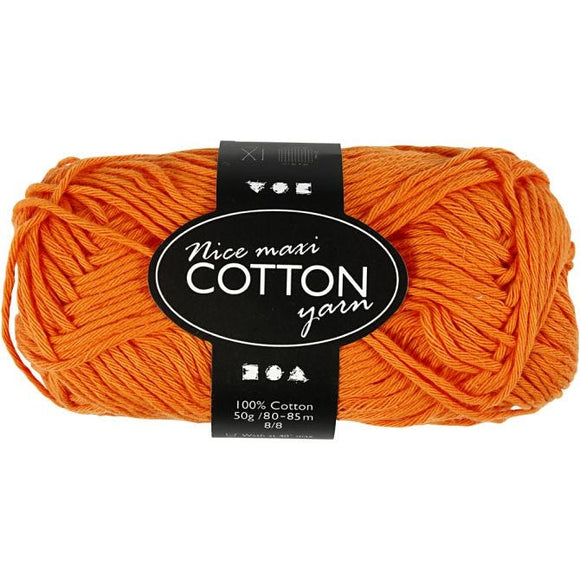 Cotton Yarn, L: 80-85 M, Maxi, Orange, 50 G, 1 Ball