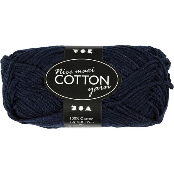 Cotton Yarn, L: 80-85 M, Maxi, Dark Blue, 50 G, 1 Ball