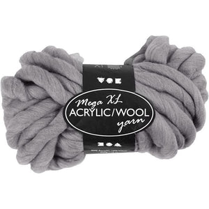Chunky Yarn Of Acrylic/Wool, L: 15 M, Mega , Grey, 300 G, 1 Ball
