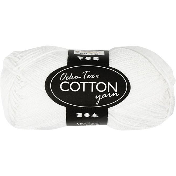 Cotton Yarn, L: 170 M, 8/4, White, 50G, 1 Ball