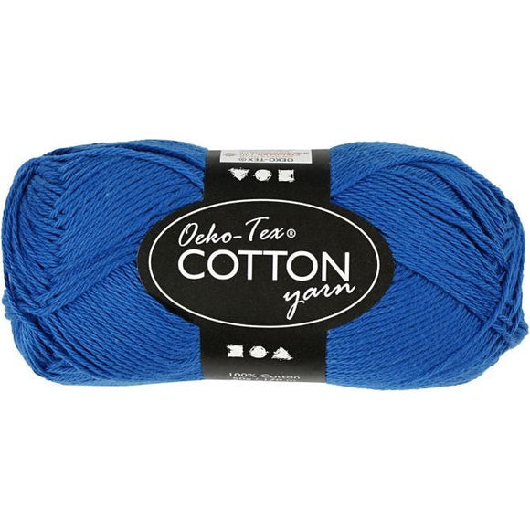 Cotton Yarn, L: 170 M, 8/4, Cobalt Blue, 50G, 1 Ball