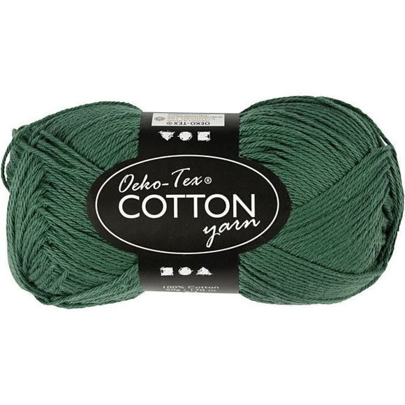 Cotton Yarn, L: 170 M, 8/4, Dark Green, 50G, 1 Ball
