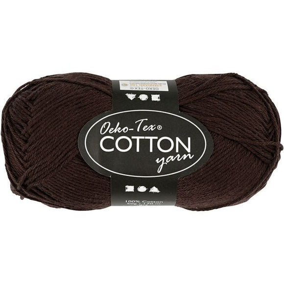 Cotton Yarn, L: 170 M, 8/4, Dark Brown, 50G, 1 Ball