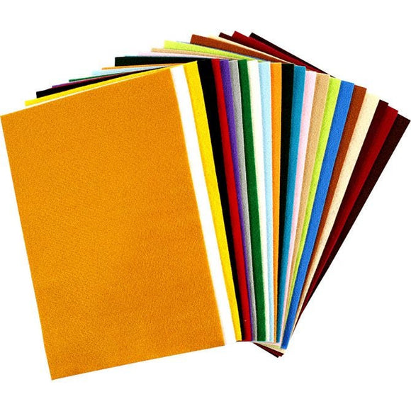 Craft Felt, 20X30 Cm, 1,5 Mm, 180-200 G, Assorted Colours, 24 Assorted Sheets