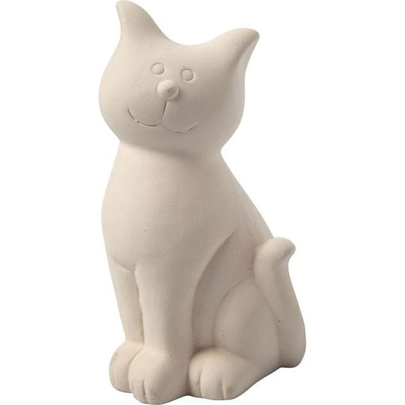 Money Cat, White Terracotta, H: 14 Cm, 8 Pc