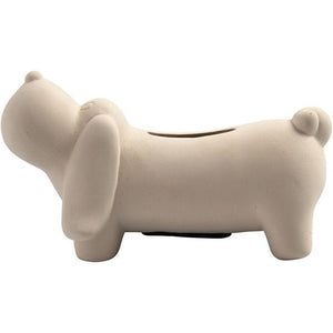 Money Dog, H:6.5Cm, L: 13.5 Cm, White Terracotta, 1 Pc