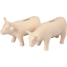 Money Cow, H:12 Cm, L : 18Cm, White Terracotta, 1 Pc