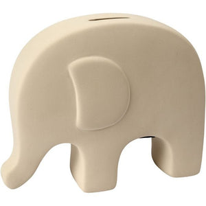 Money Elephant, H:14 Cm, L:16.7 Cm, White Terracotta, 1 Pc