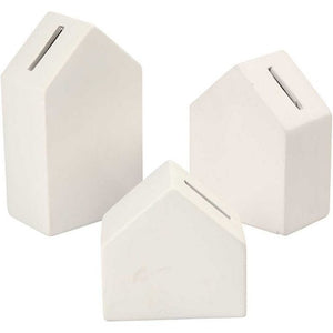 Money House, H: 9+12+15, White Terracotta, 1 Pc