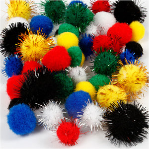 Pompoms, D: 15+20 Mm, 48 Assorted Colors, 1 Pack