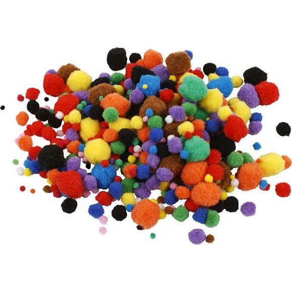 Pompoms, D: 5-40 Mm, 150 Assorted Colors, 42G, 1 Pack