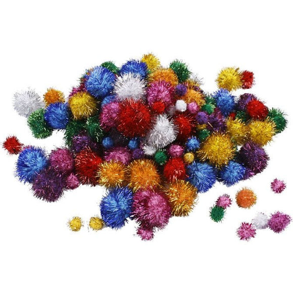 Pompoms, 15-40 Mm, Glitter, Glitter Colours, 62 G, 1 Pack