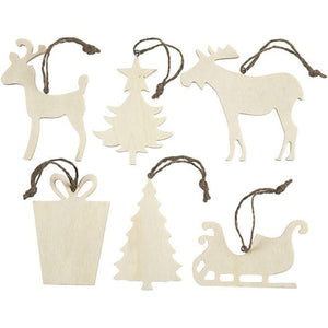 Christmas Ornaments, 7-9 Cm, 4 Mm, Plywood, 6 Pc