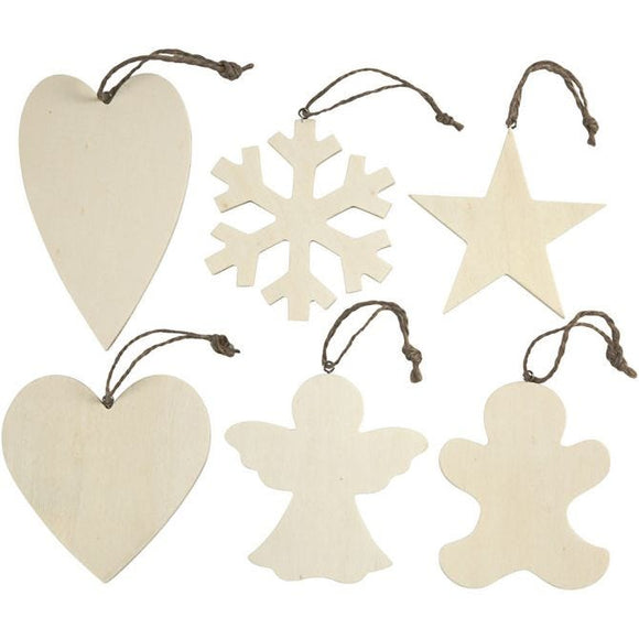 Christmas Ornaments, 9-11 Cm, 4 Mm, Plywood, 6 Pc