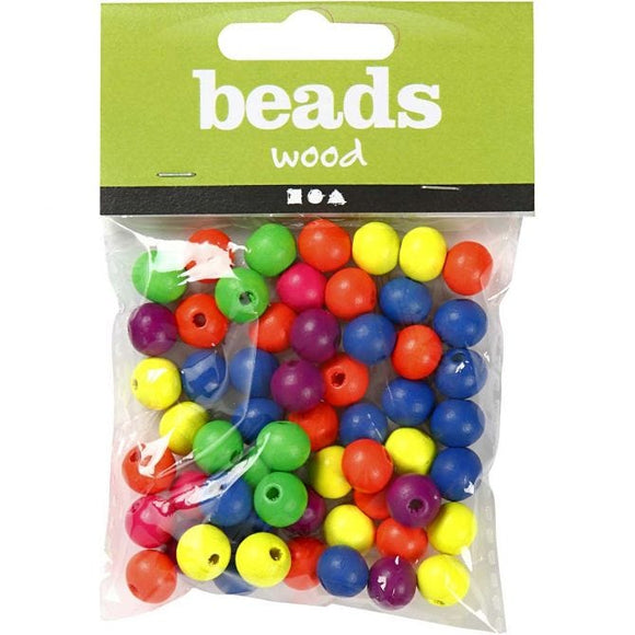 Neonmix Wooden Beads, 8 Mm, 2,5 Mm, China Berry, Neonmix, 12 G, 1 Pack