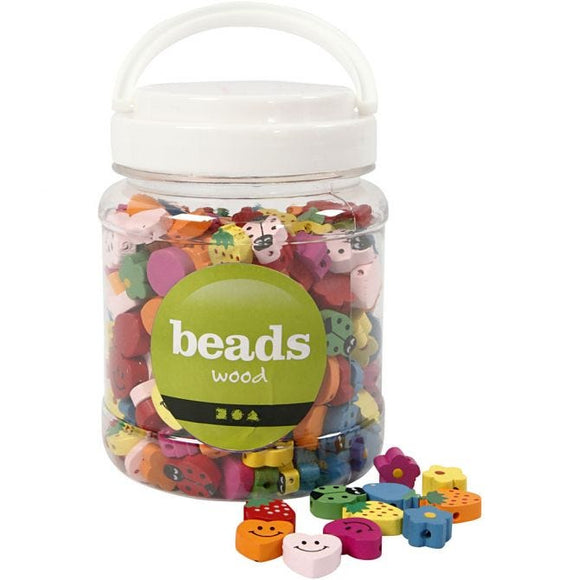 Shaped Wooden Beads, 15-20 Mm, 1,5 Mm, 700 Ml, 1 Tub, 235 G