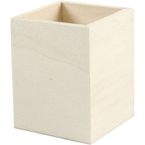 Pencil Holder, H: 9,5 Cm, 7,5X7,5 Cm, Plywood, 1 Pc