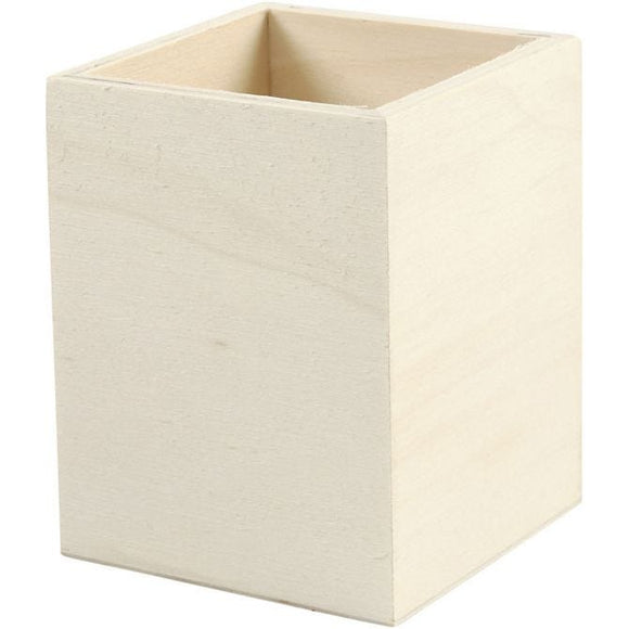 Pencil Holder, H: 9,5 Cm, 7,5X7,5 Cm, Plywood, 1 Pc