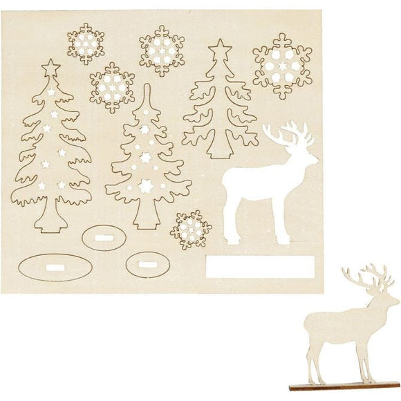 Self-Assembly Figures, Forest With Roe Deers, L: 15,5 Cm, W: 17 Cm, 1 Pack