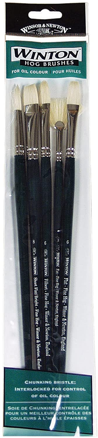 Winsor & Newton Winton Hog Brush Long Flat [Long Handle] 5 Bright Set