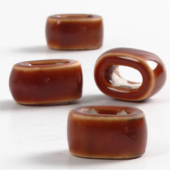 Ceramic Link, D: 18 Mm, Hole Size 10 Mm, Brown, Flat, 4Pcs