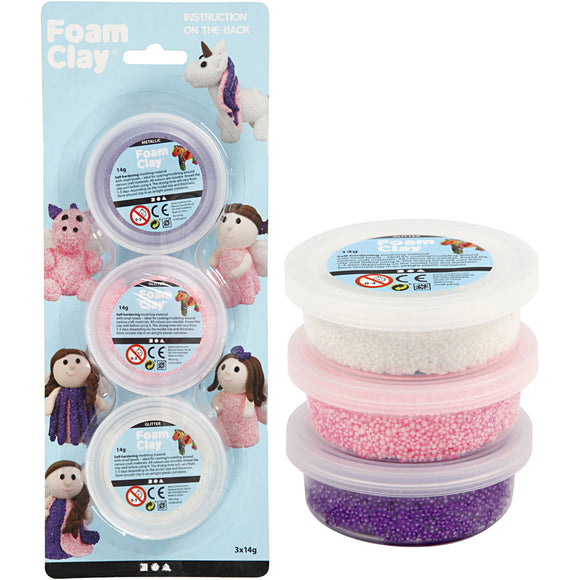 Foam Clay®, Glitter,Metallic, Pink, Purple, White, 14 G, 3 Tub