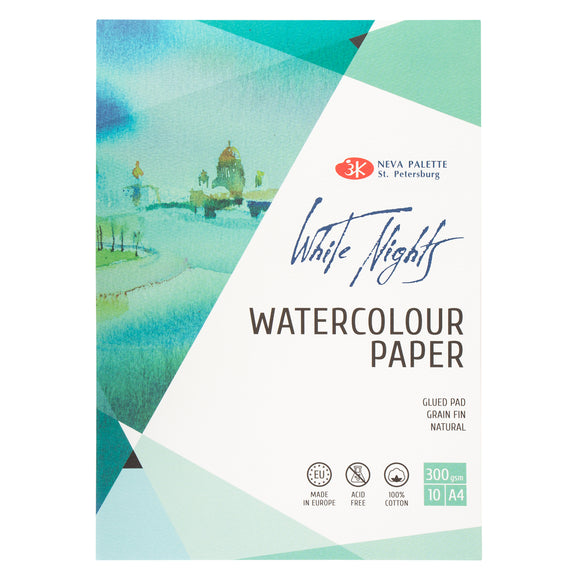 White Nights Watercolor Pad, 300Gsm 100% Cotton, 10 Sheets, A4 Size