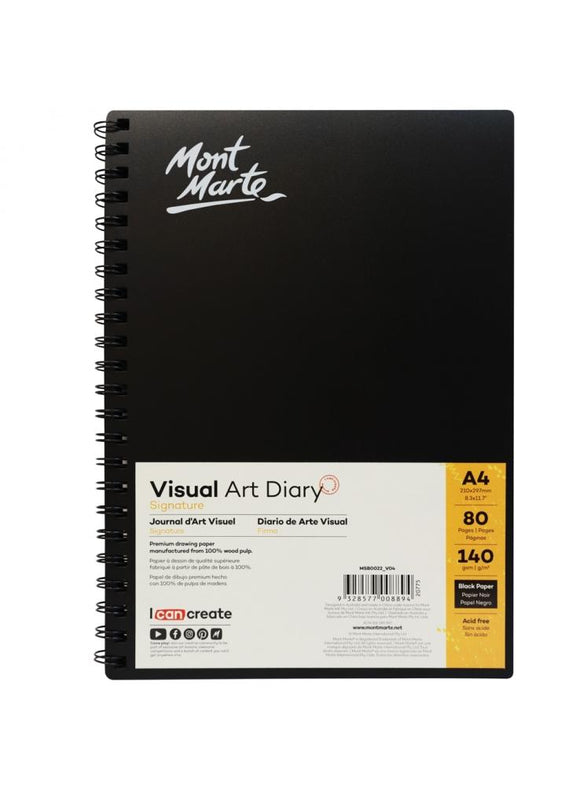 Mont Marte Visual Art Diary Black 140Gsm A4 80 Pages