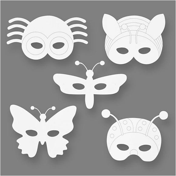 Insect Masks, H: 14-17 Cm, W: 19,5-23 Cm, 230 G, White, 16 Pc