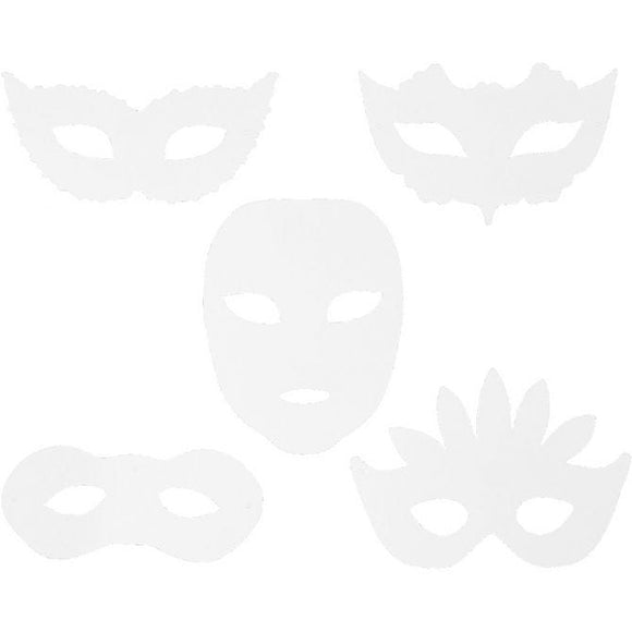 Masquerade Masks, H: 8,5-19 Cm, W: 15-20,5 Cm, 230 G, White, 16 Pc