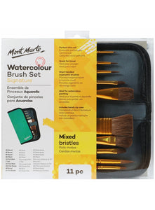 Mont Marte Mixed Bristle Brush Set Wallet 11Pce - Watercolour