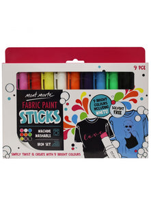 Mont Marte Solid Fabric Paint Sticks 9Pce X 5G