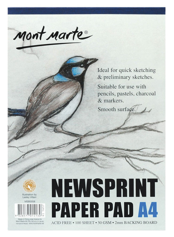 Mont Marte Newsprint Paper Pad 50Gsm A4 100 Sheet