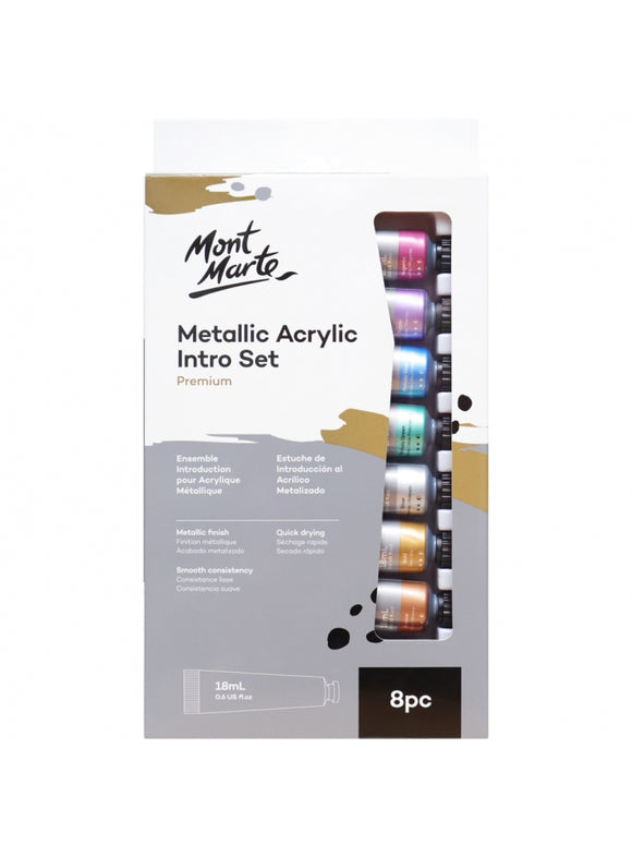 Mont Marte Metallic Acrylic Paint Intro Set Premium 8Pc X 18Ml (0.6Oz)