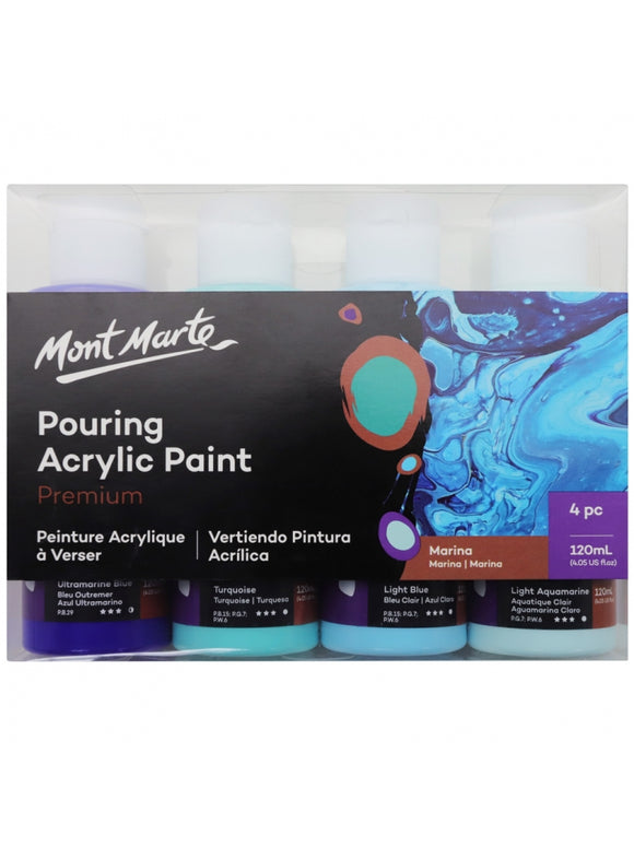 Mont Marte Premium Pouring Acrylic Paint 120Ml 4Pc Set - Marina