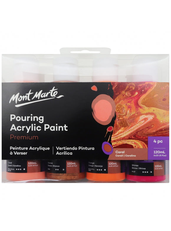 Mont Marte Premium Pouring Acrylic Paint 120Ml 4Pc Set - Coral