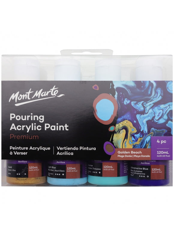 Mont Marte Premium Pouring Acrylic Paint 120Ml 4Pc Set - Golden Beach