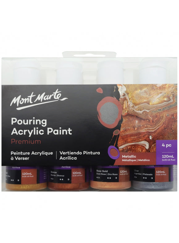Mont Marte Premium Pouring Acrylic Paint 120Ml 4Pc Set - Metallic
